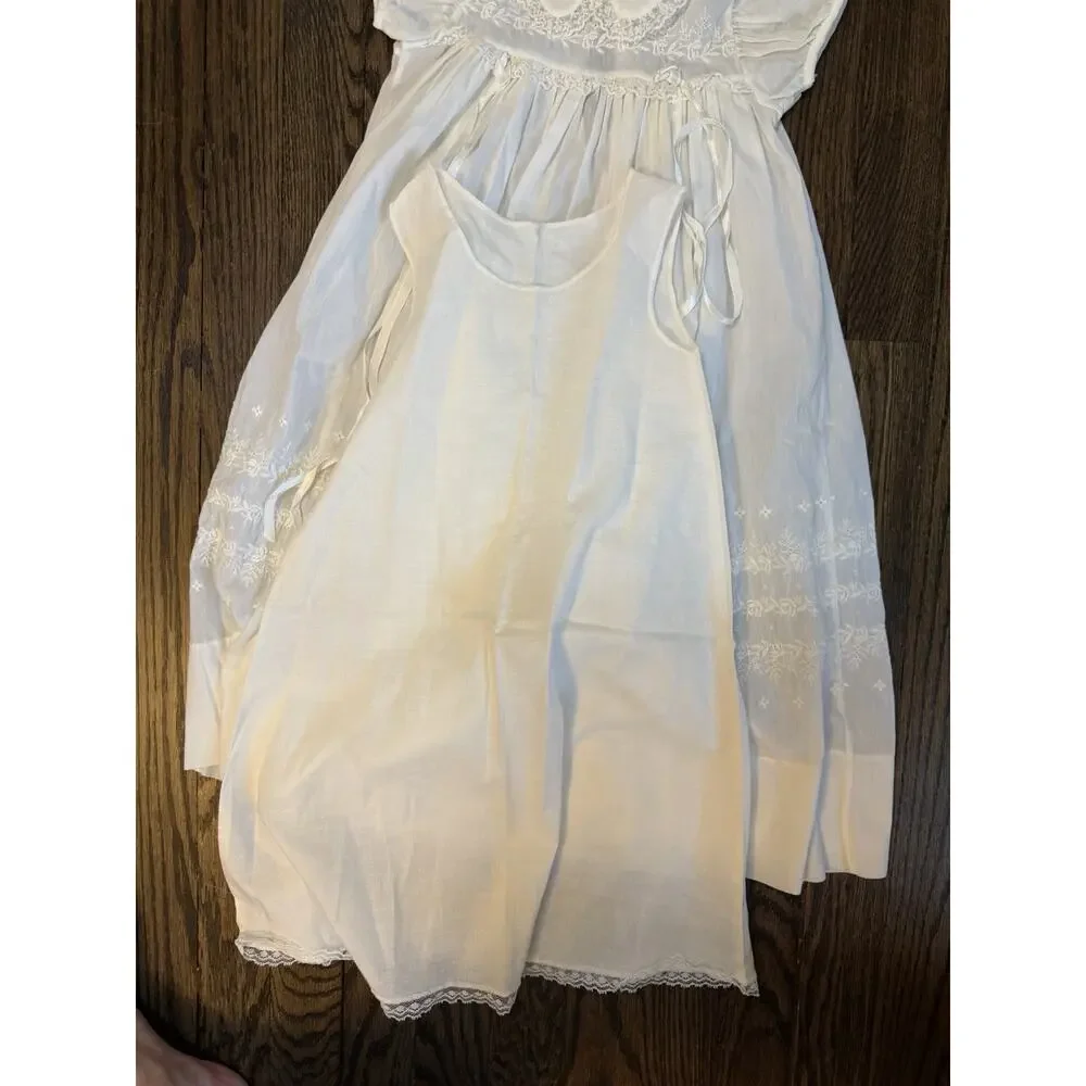 Vintage Madonna Christening Baptism Gown & Bonnet USA Made 0-6 Months Cream